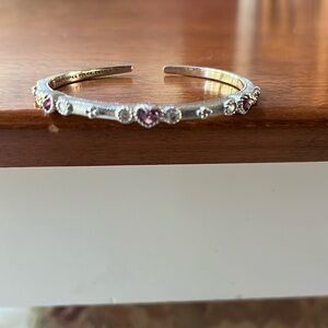 Judith Ripka Sterling Amethyst Heart Hinged Bangle